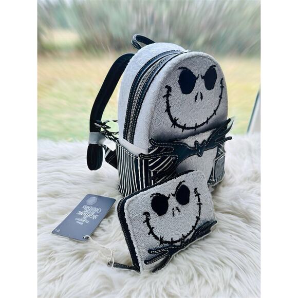 *NEW 2 PACK LE*Loungefly Exclusive Jack Skellington Sequin Mini Backpack &Wallet - Picture 2 of 7